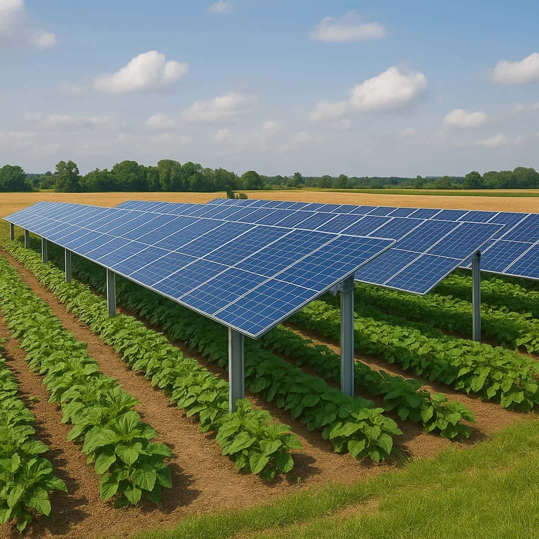 Solar panels above agricultural land